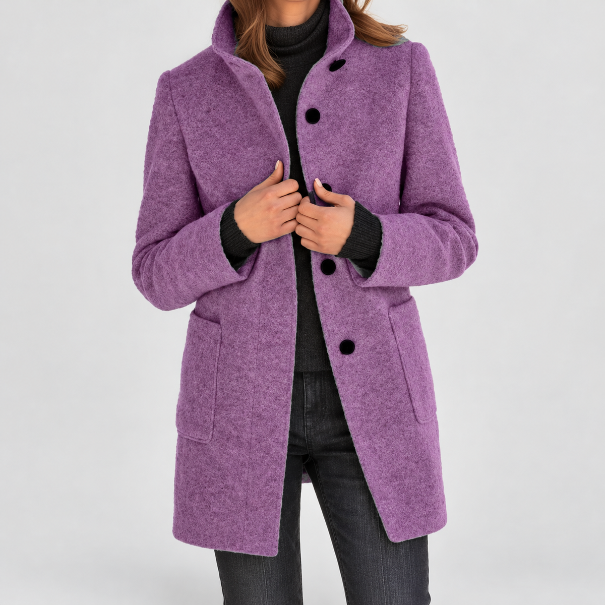 Marguerita | Women’s Tailored Button-Front Winter Coat — Purple