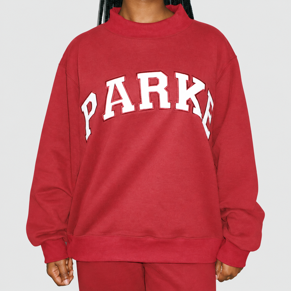 Marguerite | Women’s Oversized Mock-Neck Varsity Sweatshirt — product detail 2