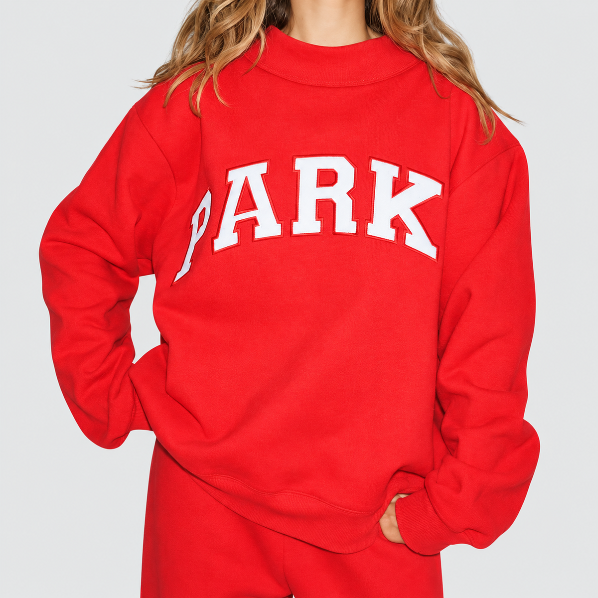 Marguerite | Women’s Oversized Mock-Neck Varsity Sweatshirt — product detail 4