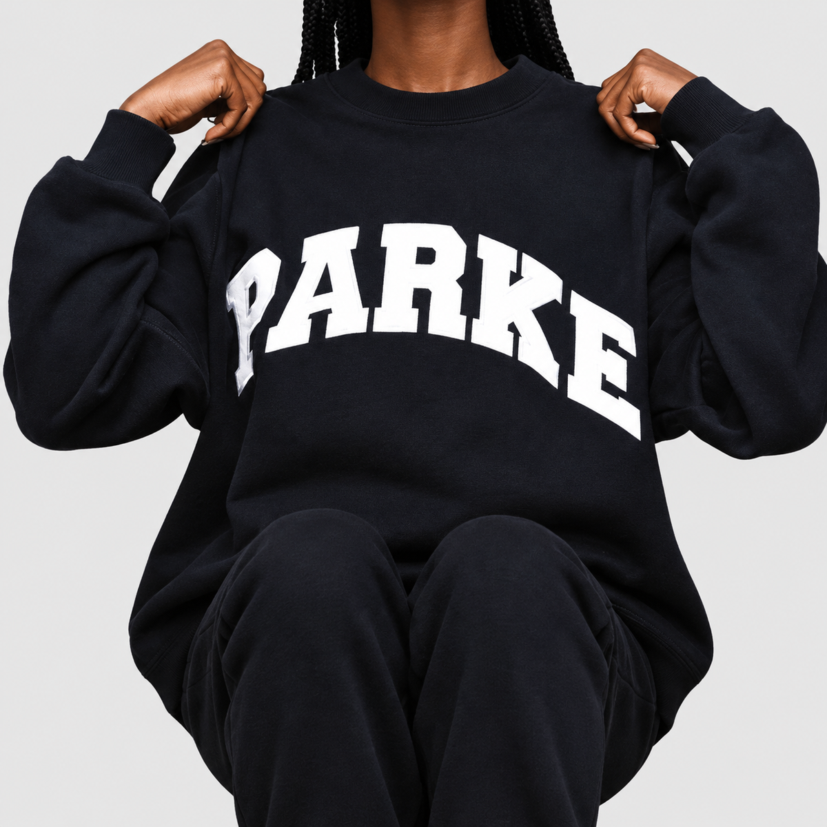 Marguerite | Women’s Oversized Mock-Neck Varsity Sweatshirt — Black-white
