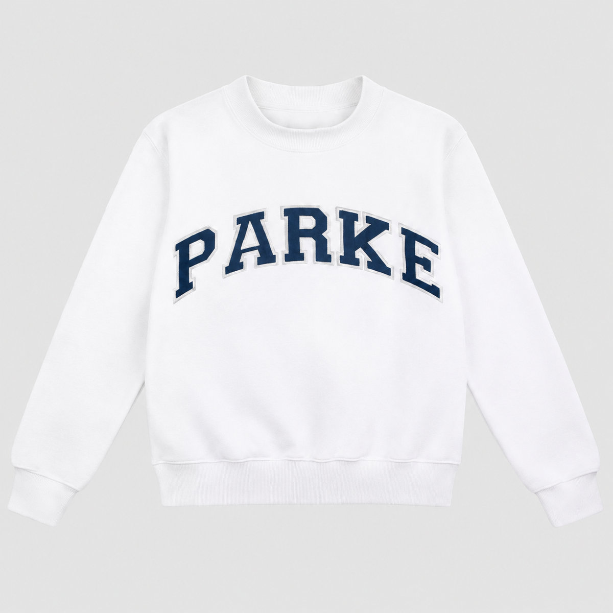 Marguerite | Women’s Oversized Mock-Neck Varsity Sweatshirt — White-navy blue