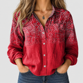 Maribelle | Women’s Bohemian-Print Button-Up Blouse — Red