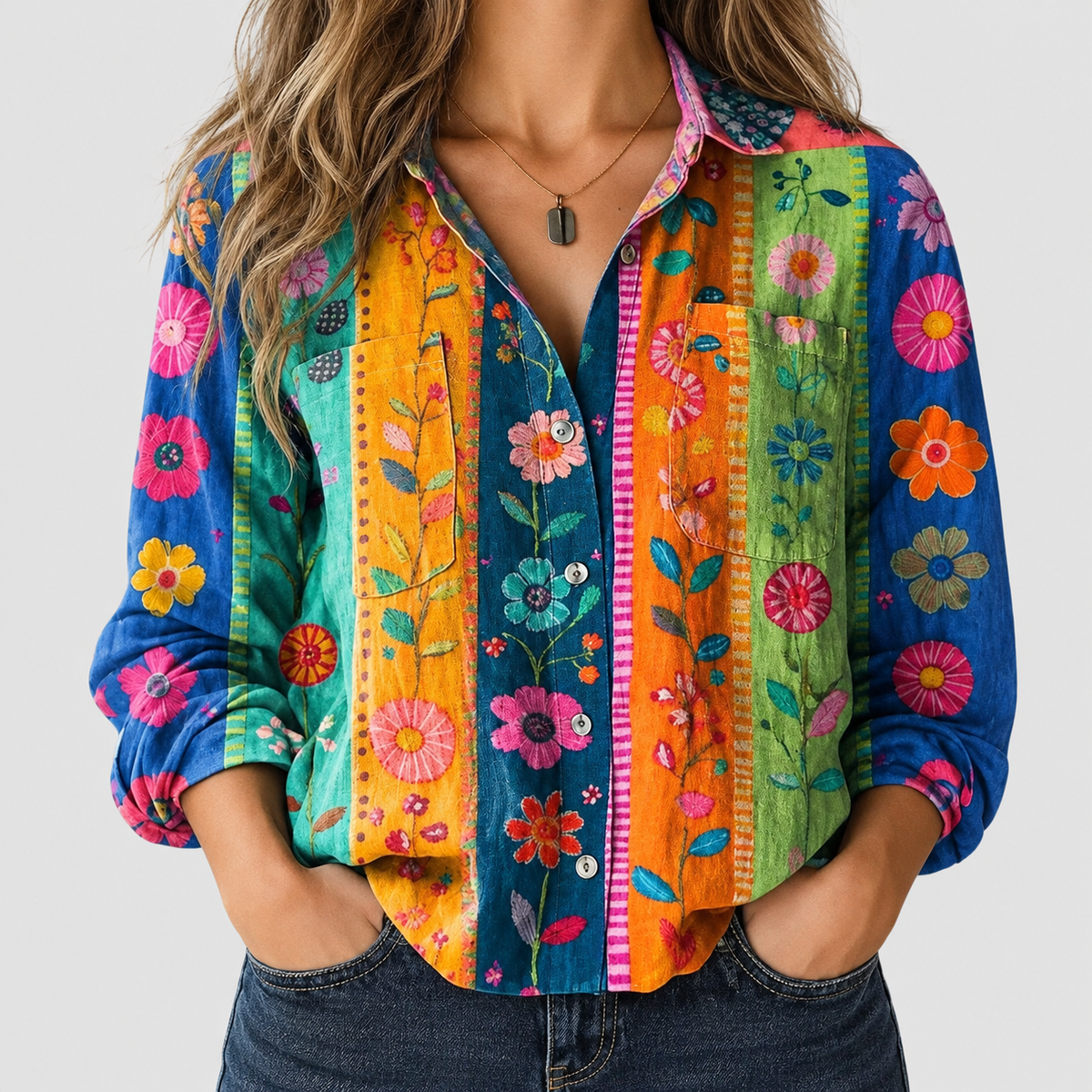 Maribelle | Women’s Bohemian-Print Button-Up Blouse — Multicoloured