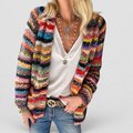 Marielle-Rose | Women’s Relaxed Striped Knit Cardigan — Red