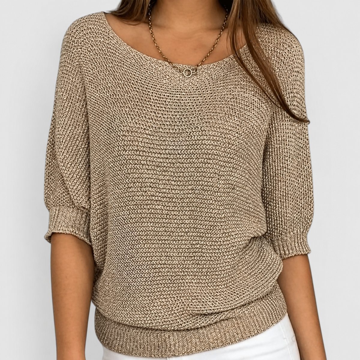 Marielle | Women’s Relaxed Textured-Knit Sweater — Beige
