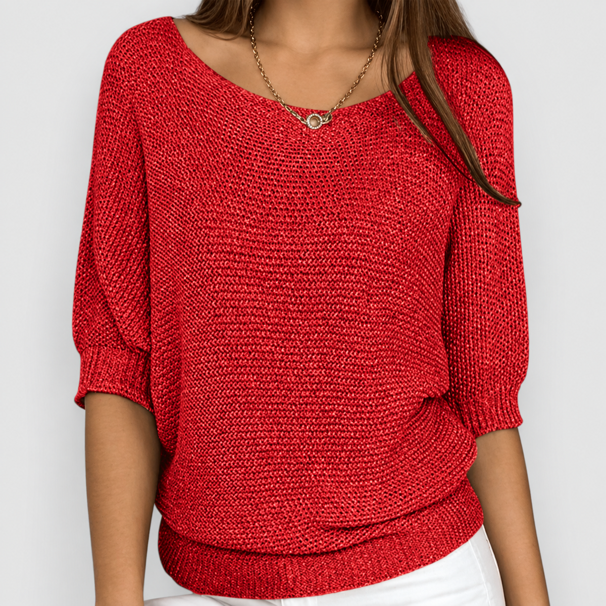 Marielle | Women’s Relaxed Textured-Knit Sweater — Red