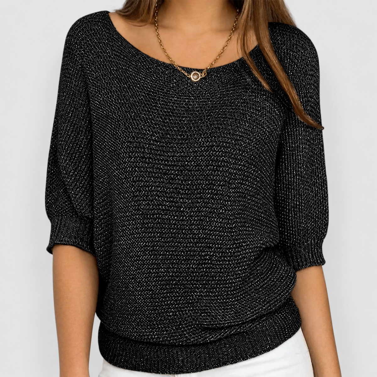 Marielle | Women’s Relaxed Textured-Knit Sweater — Black