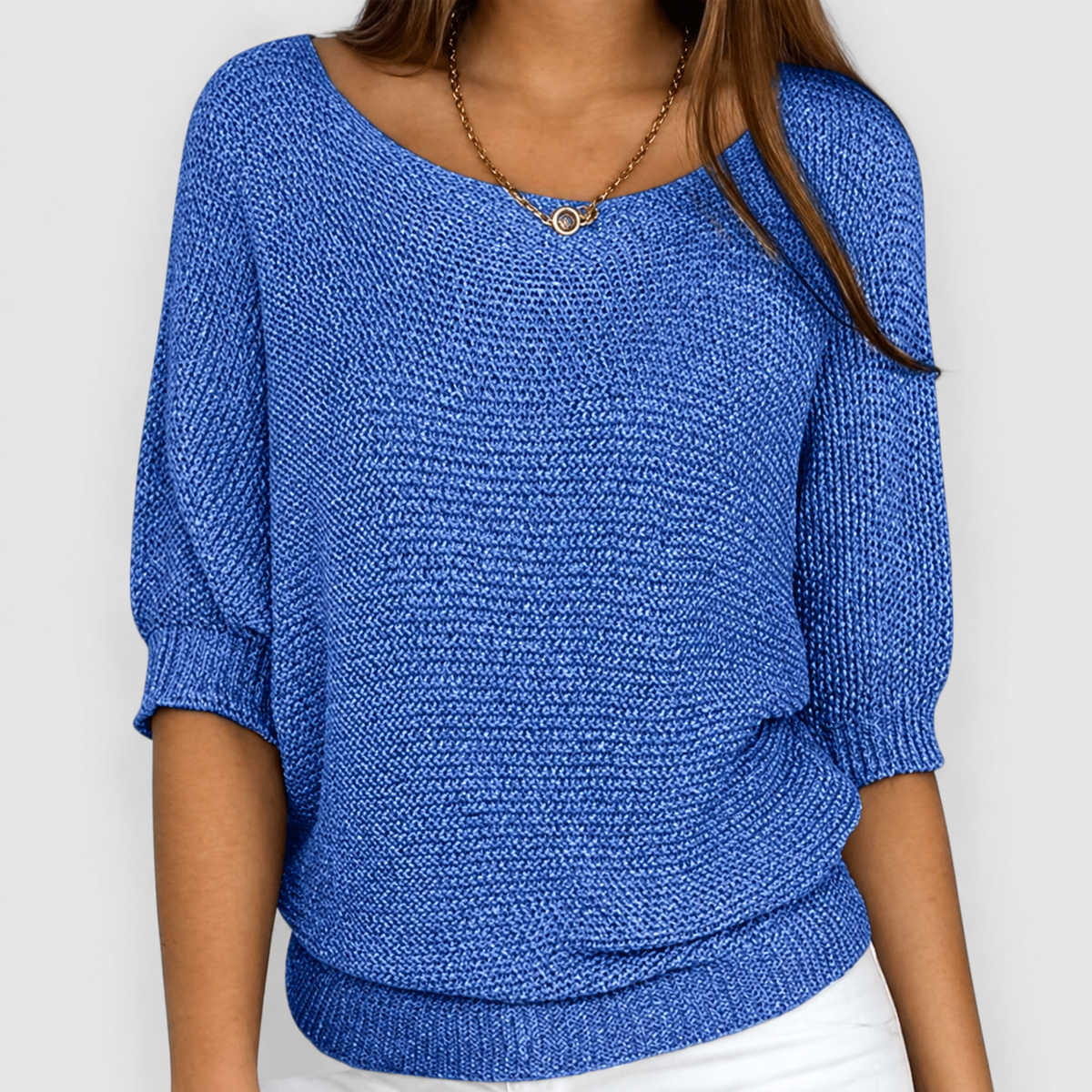Marielle | Women’s Relaxed Textured-Knit Sweater — Blue