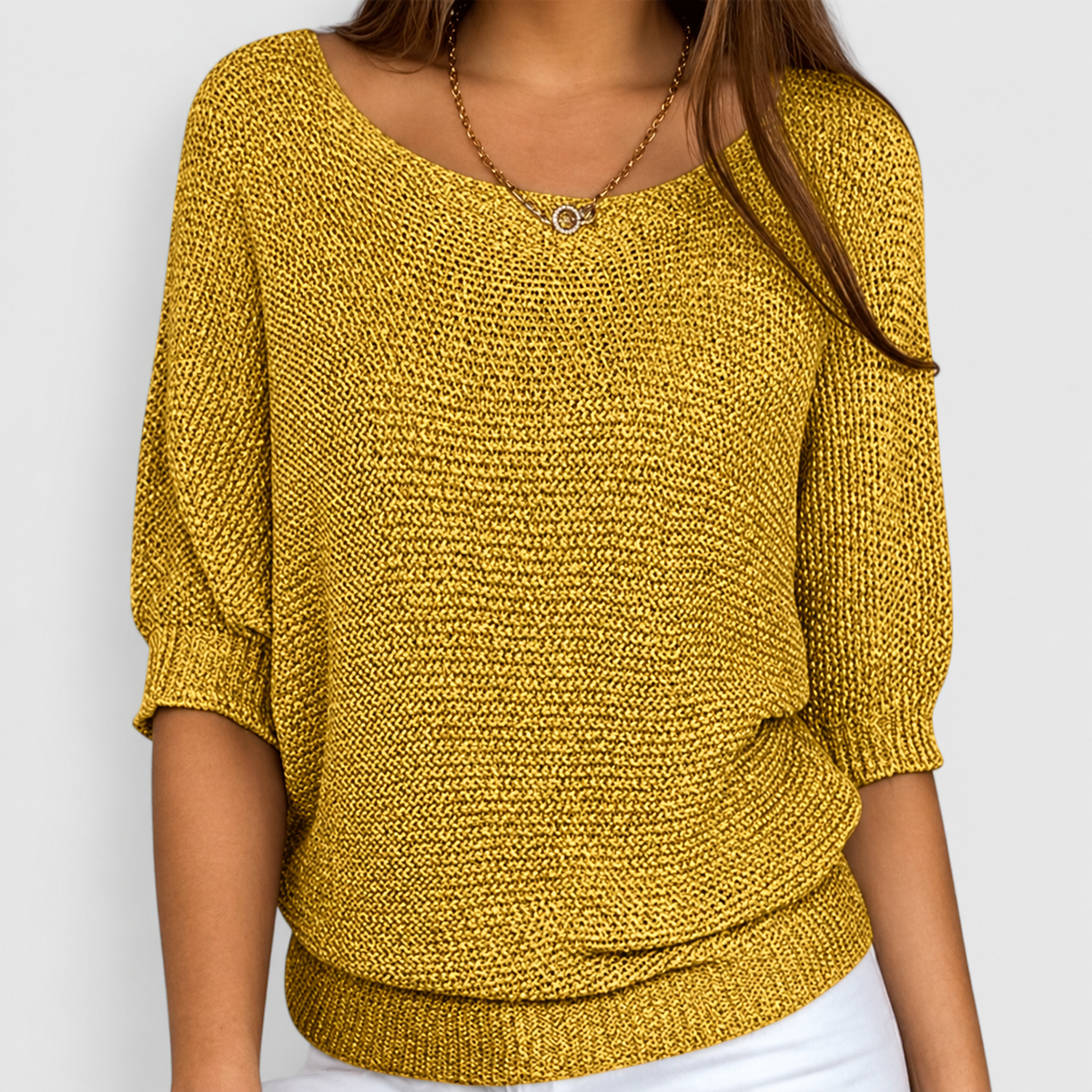 Marielle | Women’s Relaxed Textured-Knit Sweater — Yellow