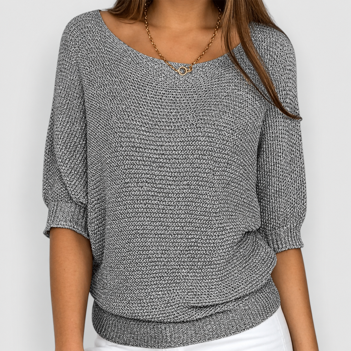 Marielle | Women’s Relaxed Textured-Knit Sweater — Grey