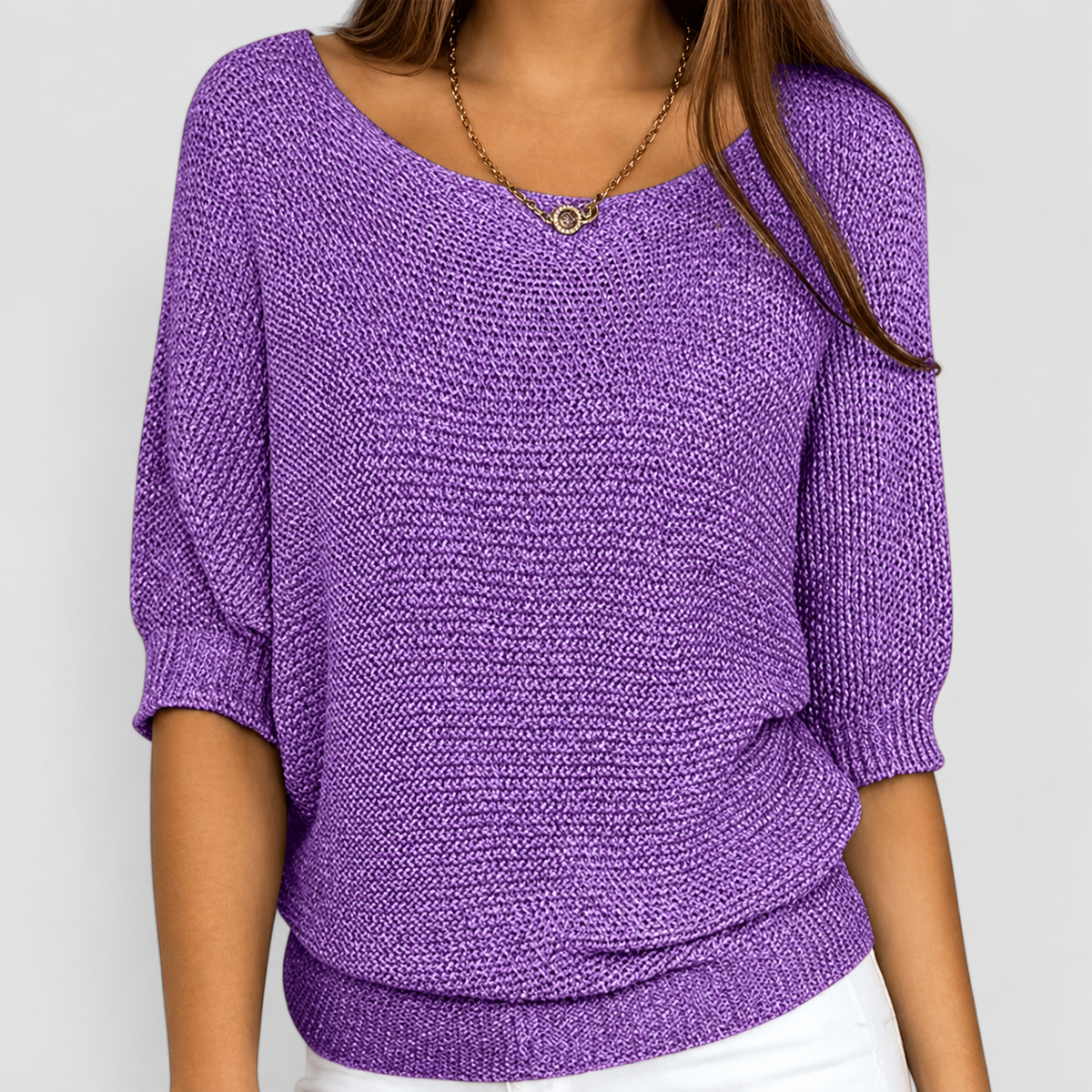 Marielle | Women’s Relaxed Textured-Knit Sweater — Purple