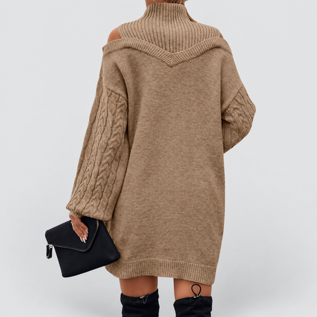 Marina | Women’s Turtleneck Sweater Dress with Cold-Shoulder Detail — product detail 5