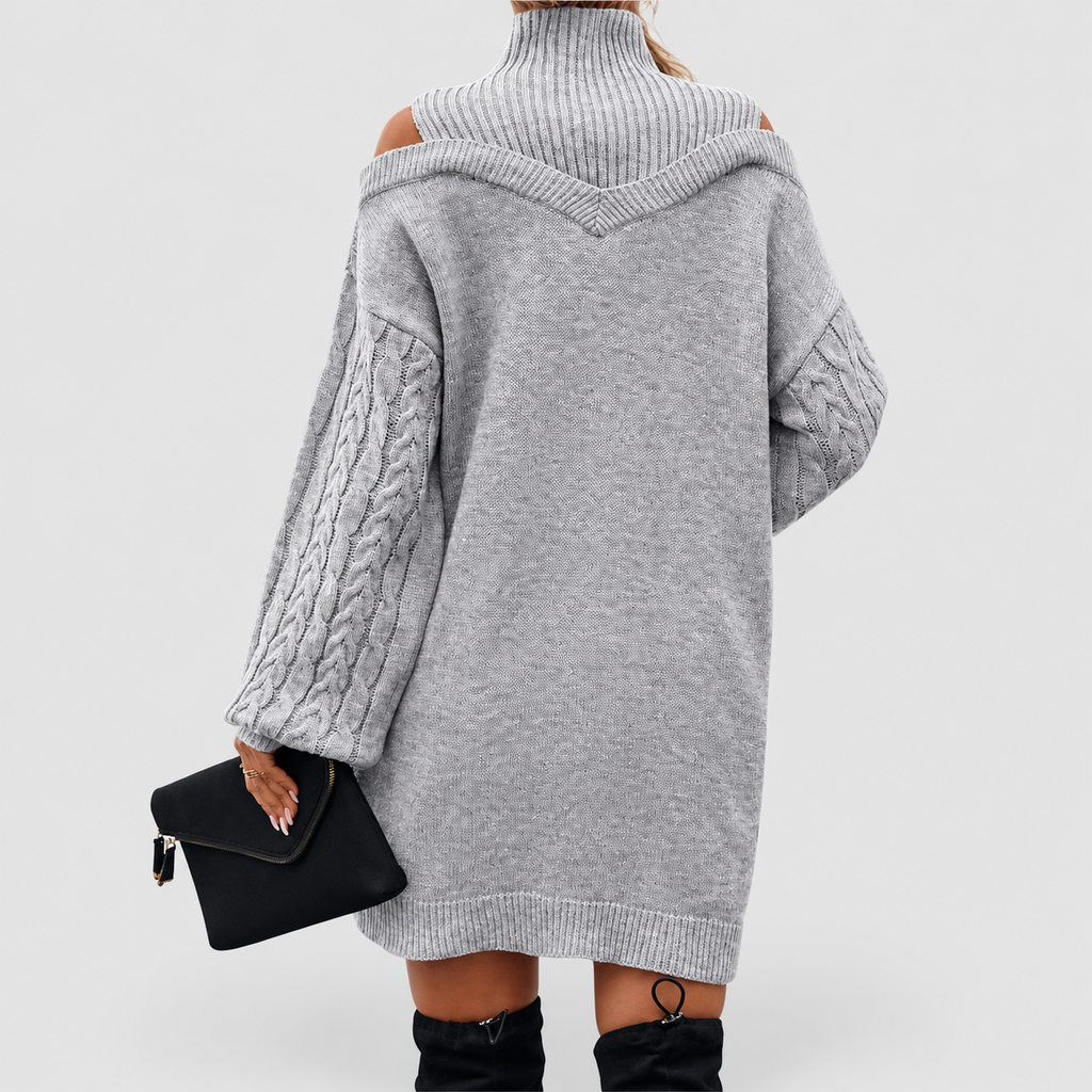 Marina | Women’s Turtleneck Sweater Dress with Cold-Shoulder Detail — product detail 8