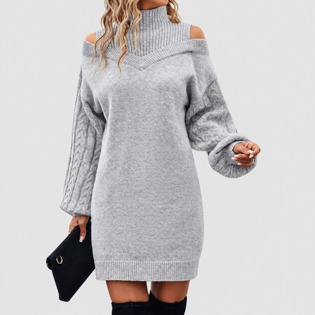 Marina | Women’s Turtleneck Sweater Dress with Cold-Shoulder Detail — product detail 9