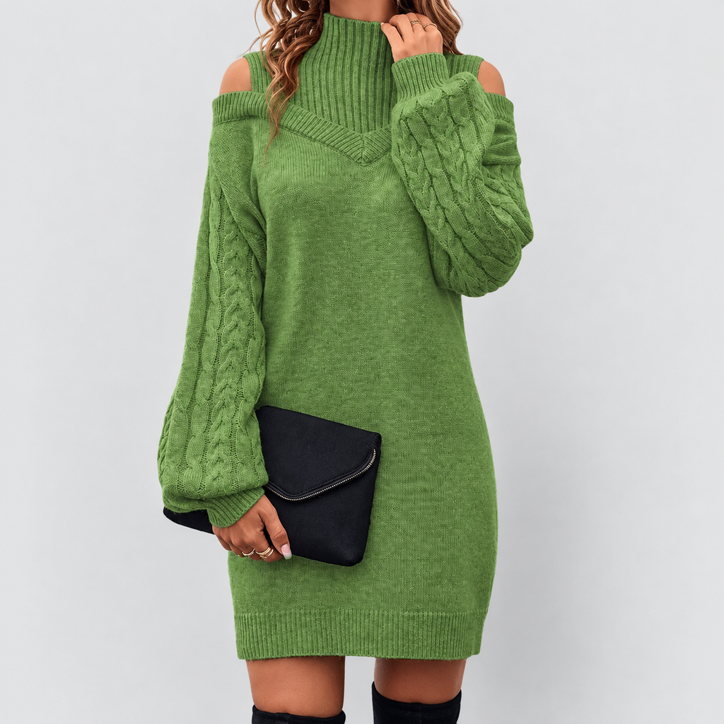 Marina | Women’s Turtleneck Sweater Dress with Cold-Shoulder Detail — product detail 11