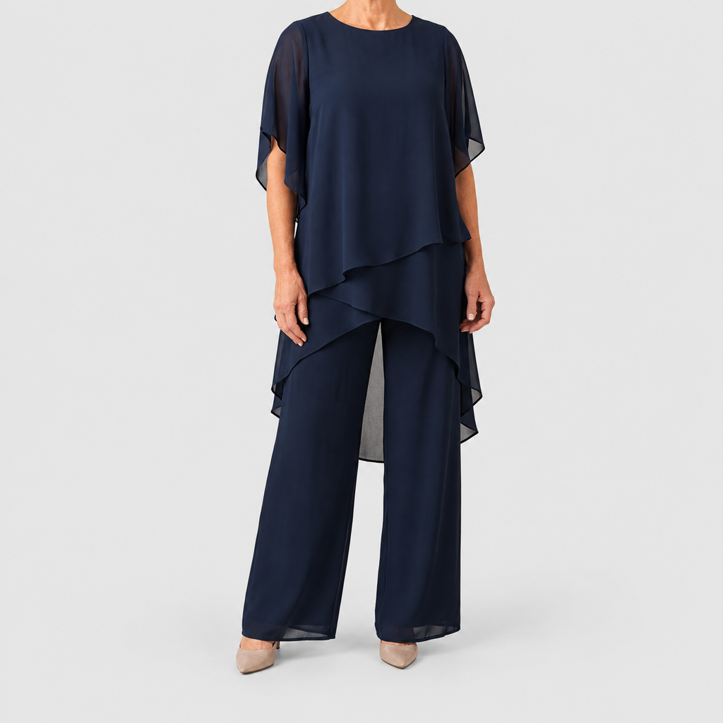 Maristella | Women’s Draped Top and Palazzo Pants Set — product detail 2