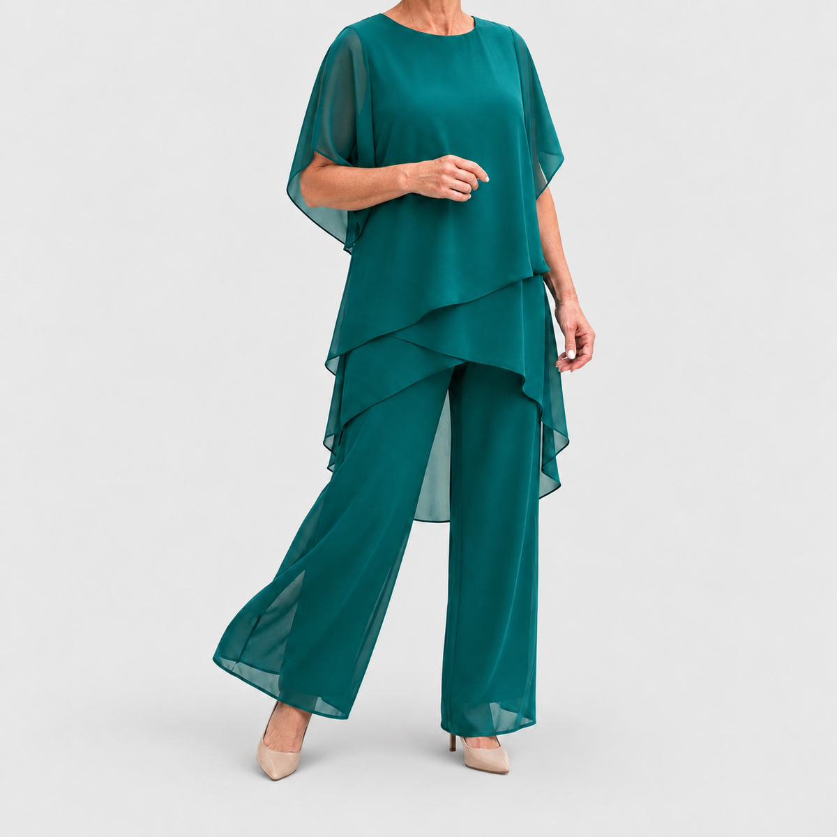 Maristella | Women’s Draped Top and Palazzo Pants Set — Turquoise