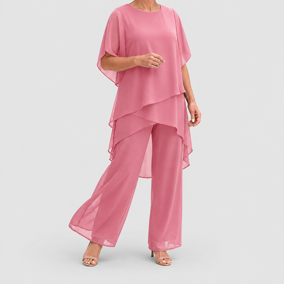 Maristella | Women’s Draped Top and Palazzo Pants Set — Pink