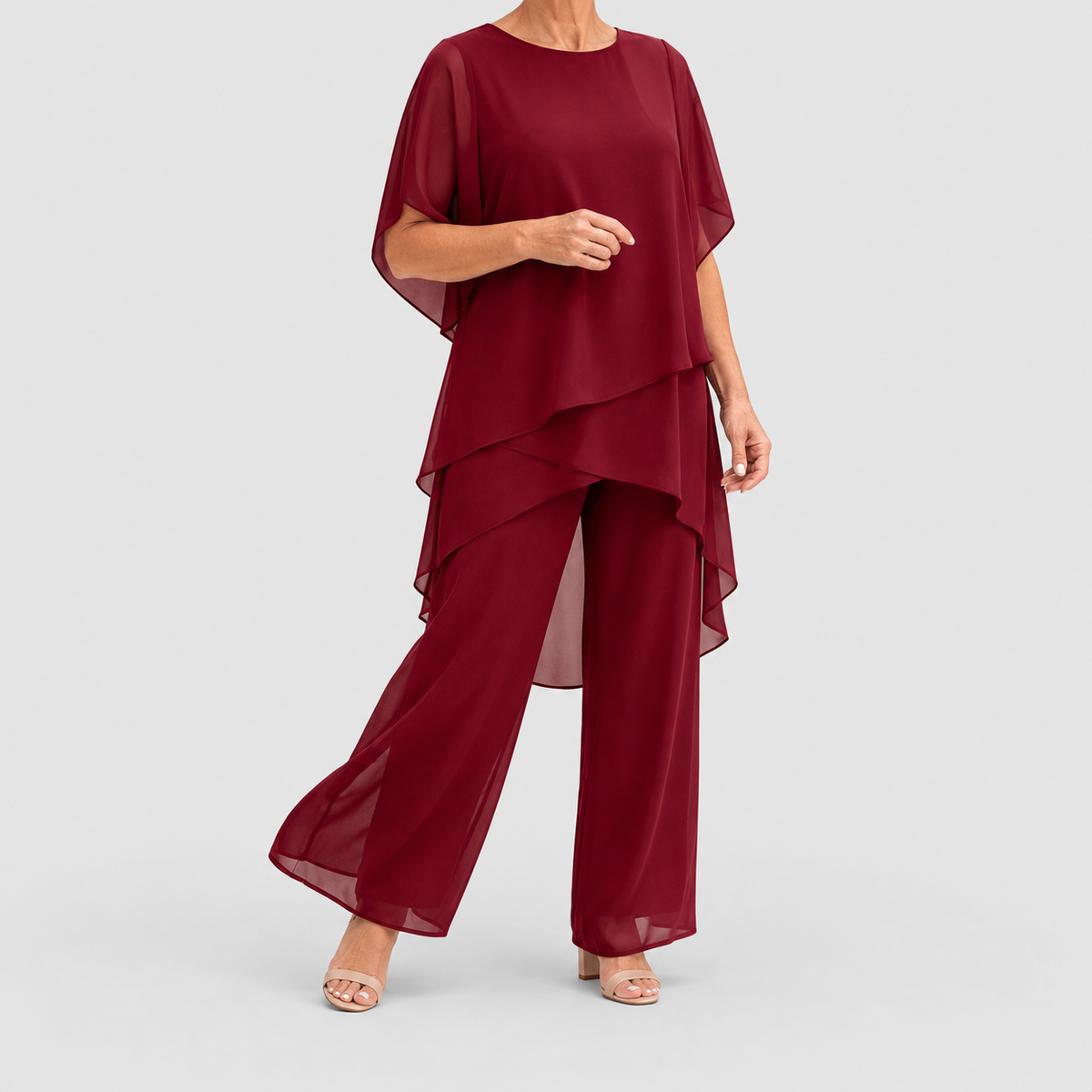 Maristella | Women’s Draped Top and Palazzo Pants Set — Red