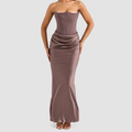 Matilda | Women’s Strapless Satin-Effect Corset Gown — Smoke