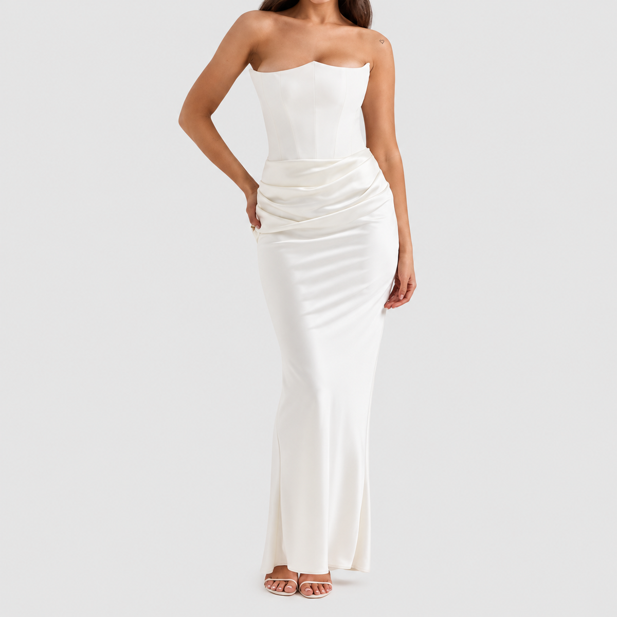 Matilda | Women’s Strapless Satin-Effect Corset Gown — Ivory