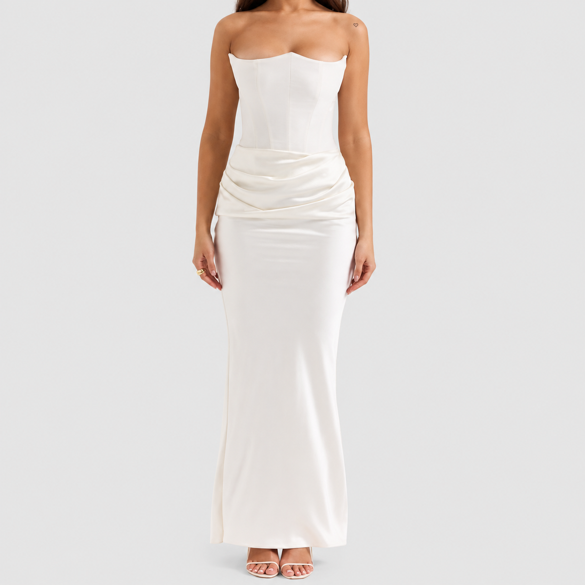 Matilda | Women’s Strapless Satin-Effect Corset Gown — Ivory