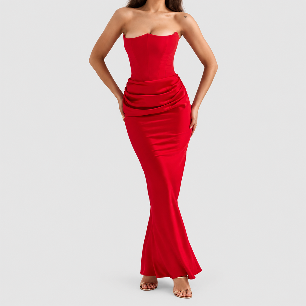 Matilda | Women’s Strapless Satin-Effect Corset Gown — product detail 14