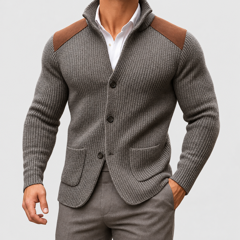 Mattias | Men’s Textured Knit Blazer Cardigan — Grey