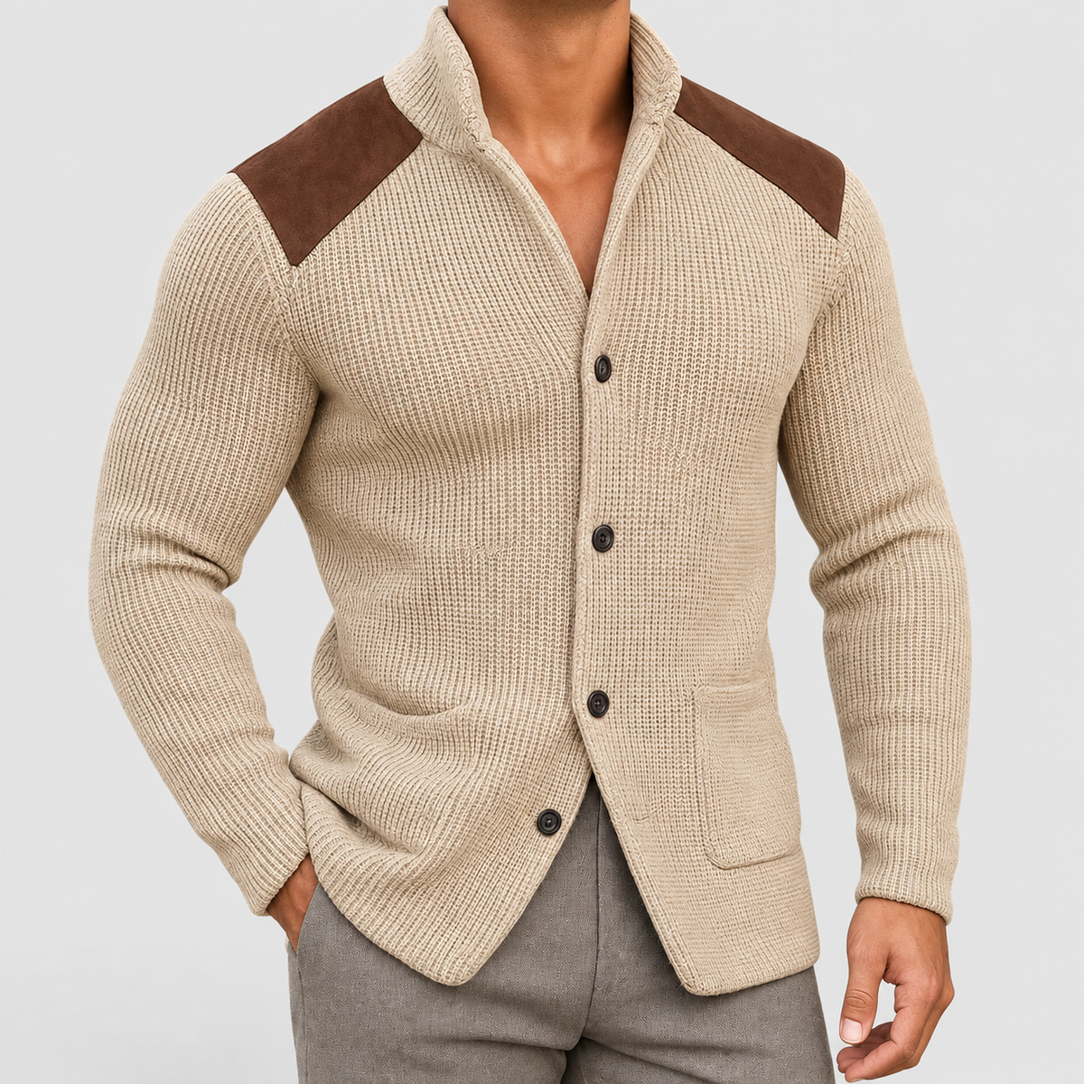Mattias | Men’s Textured Knit Blazer Cardigan — Cream