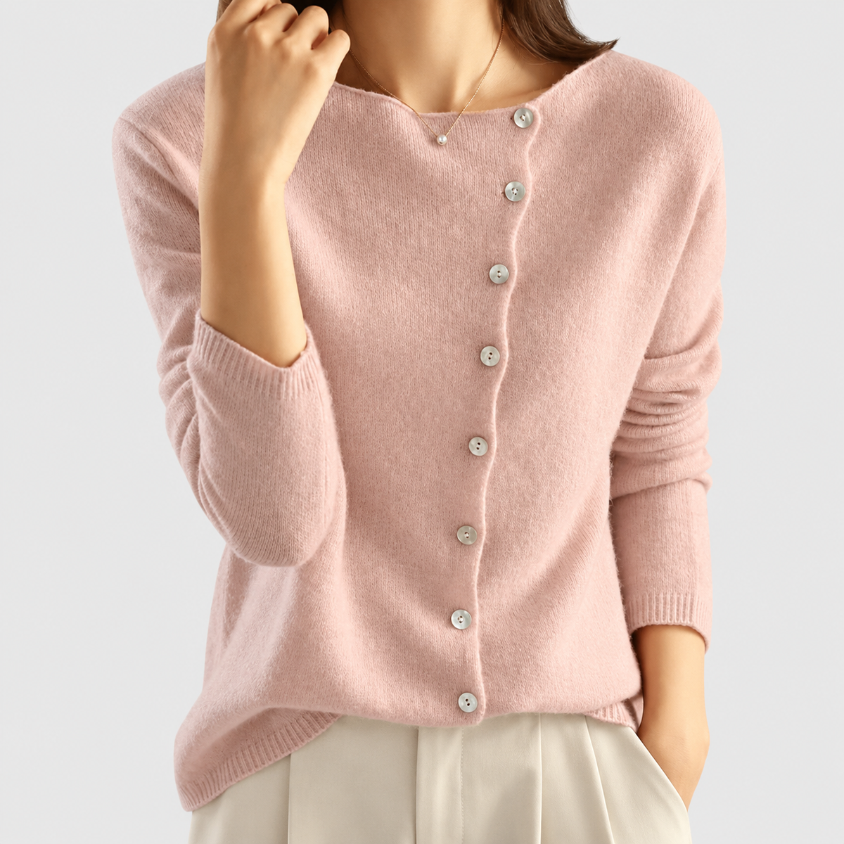Maura | Women’s Asymmetric Button-Front Cardigan — Pink