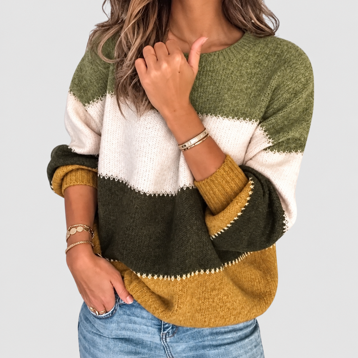 Mayella | Women’s Colourblock Knit Sweater — Yellow