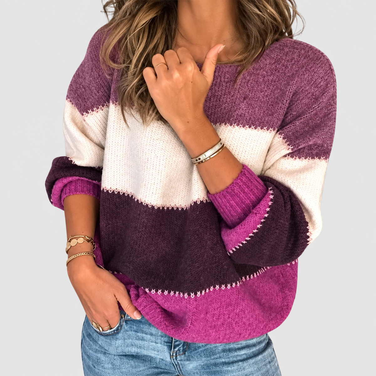 Mayella | Women’s Colourblock Knit Sweater — Purple