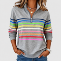 Megara | Women’s Striped Half-Zip Casual Top — Grey