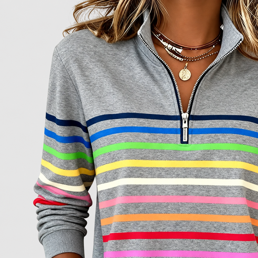 Megara | Women’s Striped Half-Zip Casual Top — product detail 2