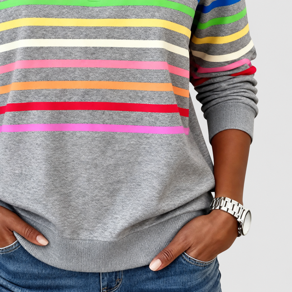 Megara | Women’s Striped Half-Zip Casual Top — product detail 3