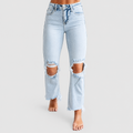Melina | Women’s Washed Ripped Jeans — Light Blue