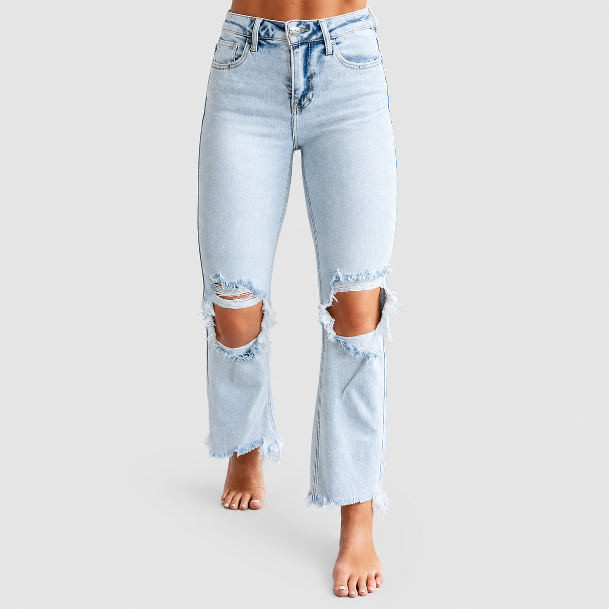 Melina | Women’s Washed Ripped Jeans — Light Blue