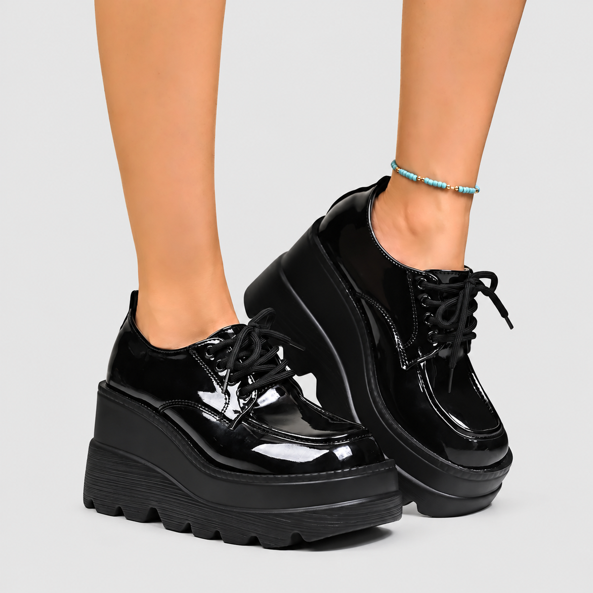 Meliora | Women’s Glossy Lace-Up Platform Shoes — product detail 1