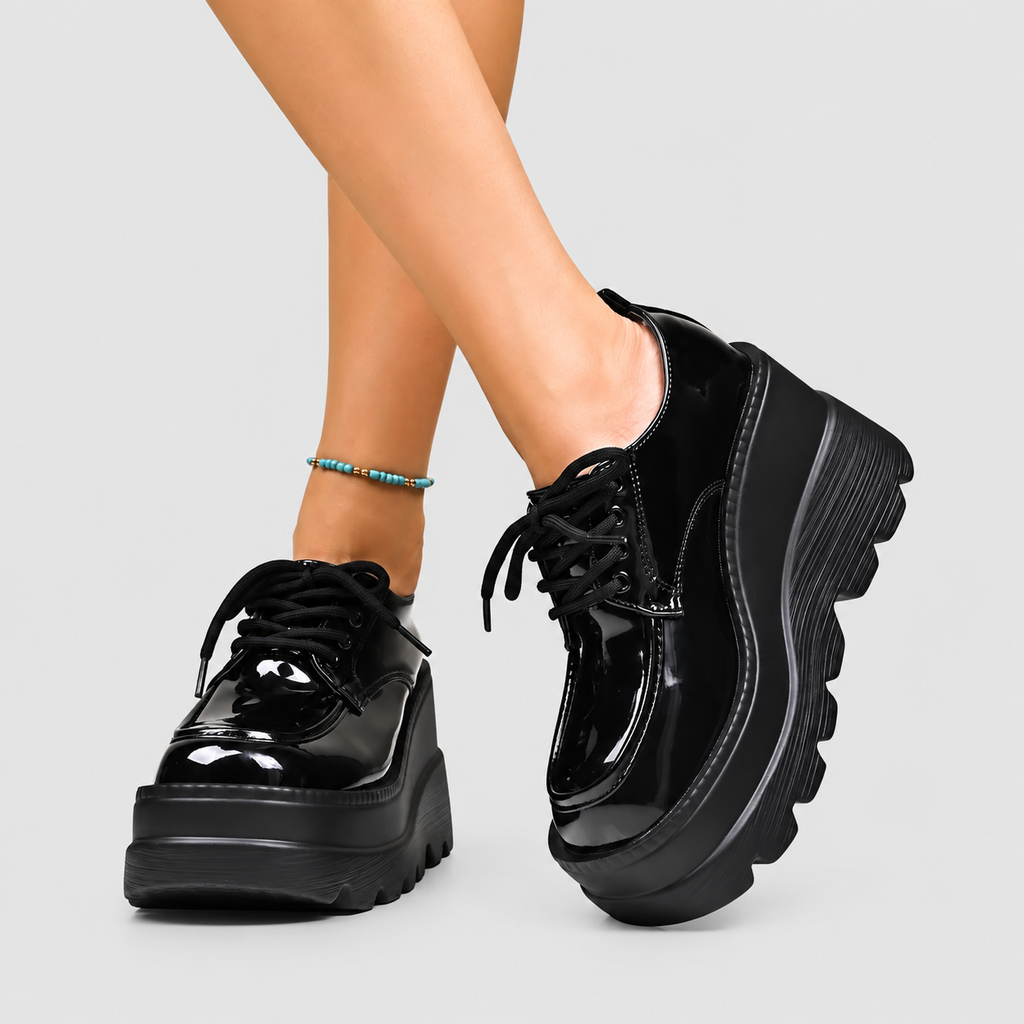 Meliora | Women’s Glossy Lace-Up Platform Shoes — product detail 2