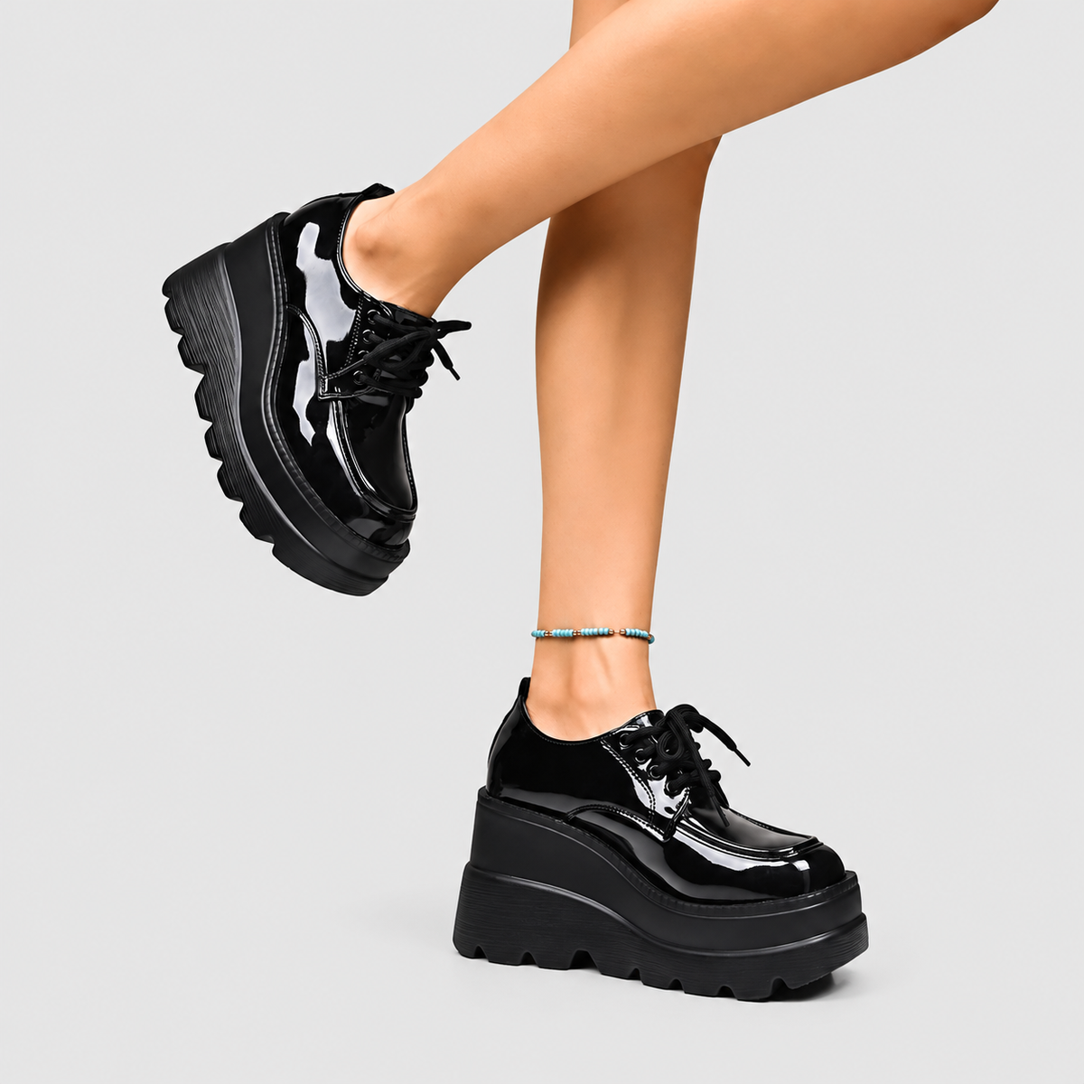 Meliora | Women’s Glossy Lace-Up Platform Shoes — product detail 3