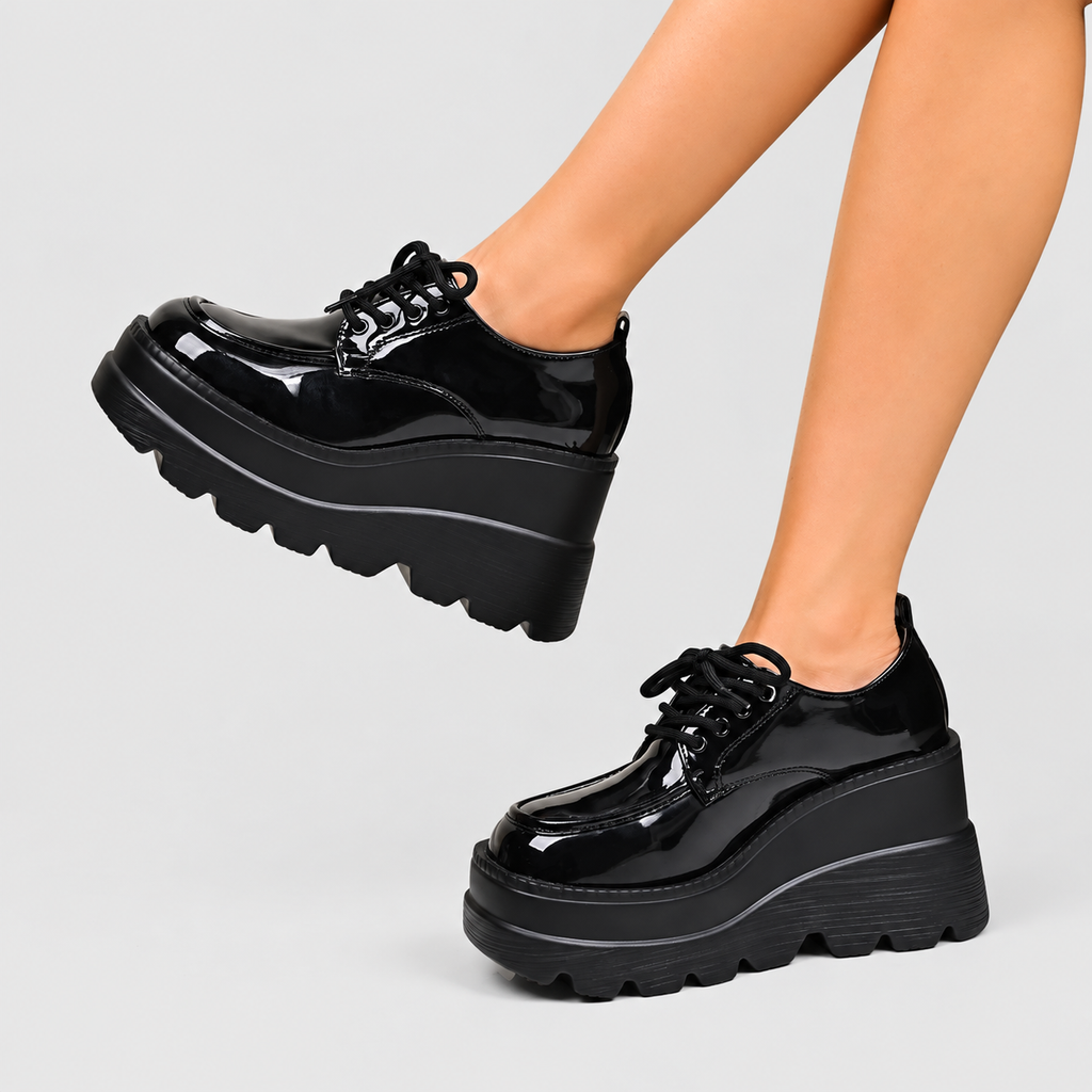 Meliora | Women’s Glossy Lace-Up Platform Shoes — product detail 4