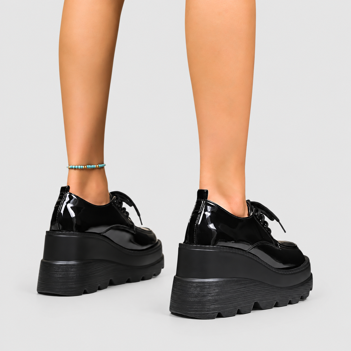 Meliora | Women’s Glossy Lace-Up Platform Shoes — product detail 5