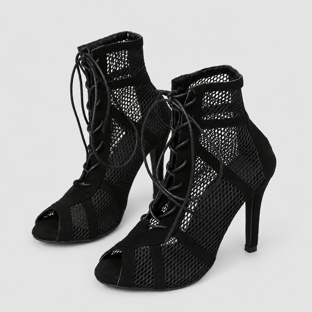 Melisande-Rose | Women’s Mesh Lace-Up Stiletto Ankle Boots — product detail 4