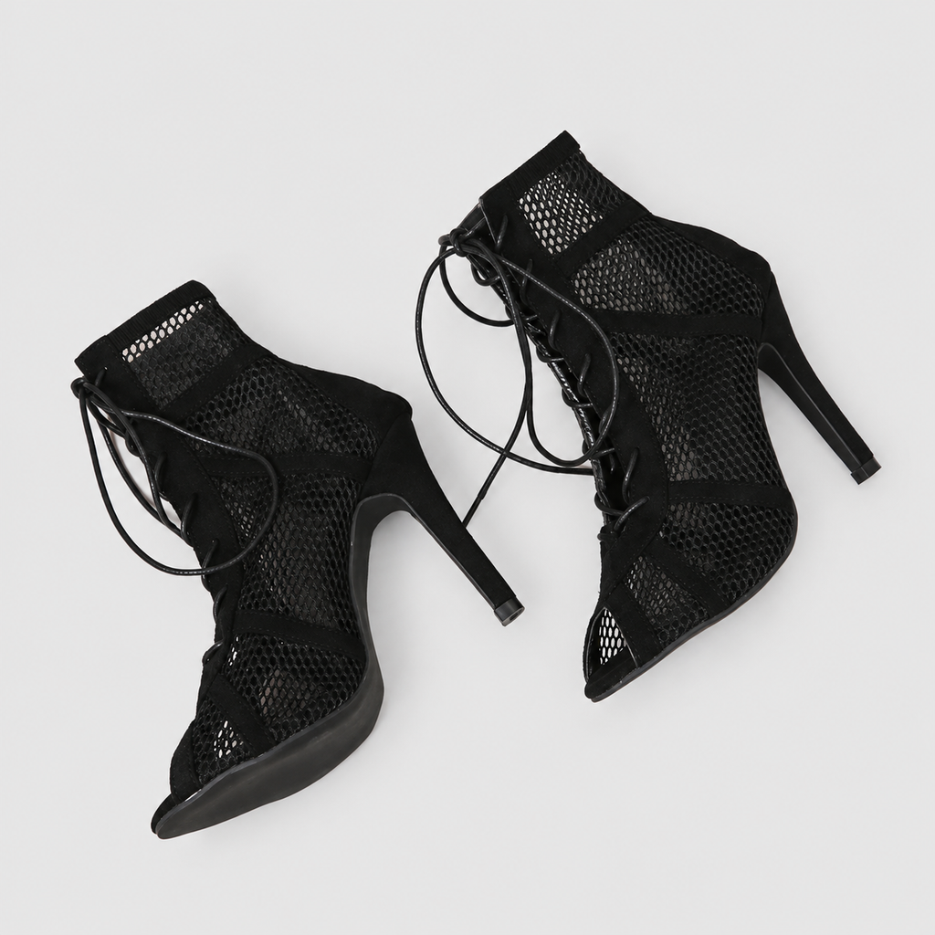 Melisande-Rose | Women’s Mesh Lace-Up Stiletto Ankle Boots — product detail 6