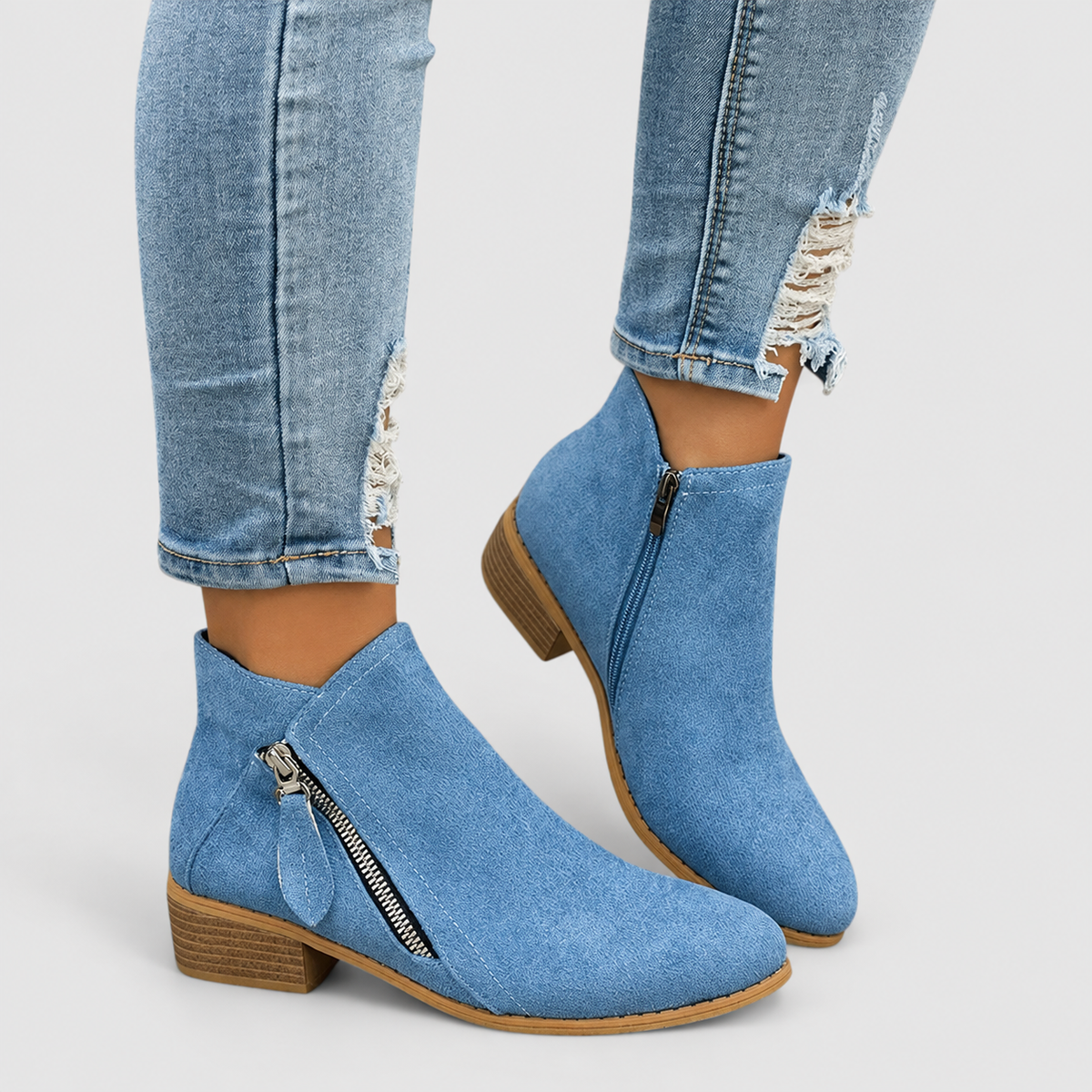 Melisande | Women’s Zip-Up Ankle Boots — Blue