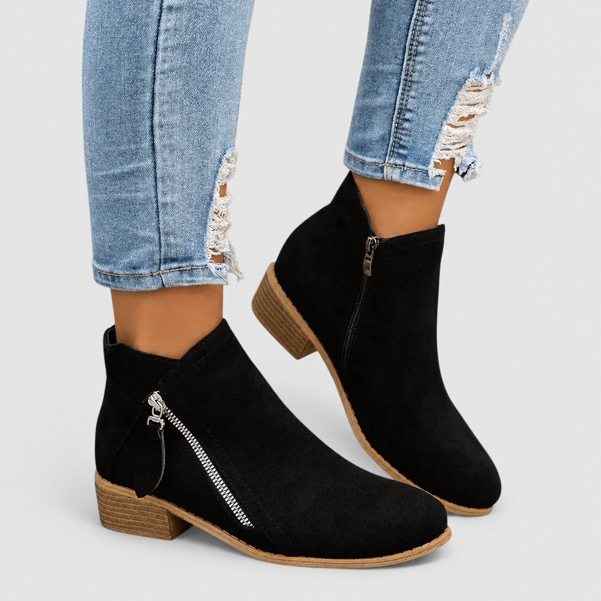Melisande | Women’s Zip-Up Ankle Boots — Black
