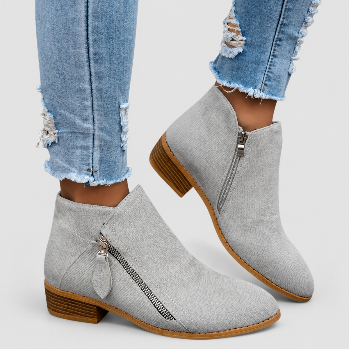 Melisande | Women’s Zip-Up Ankle Boots — Grey