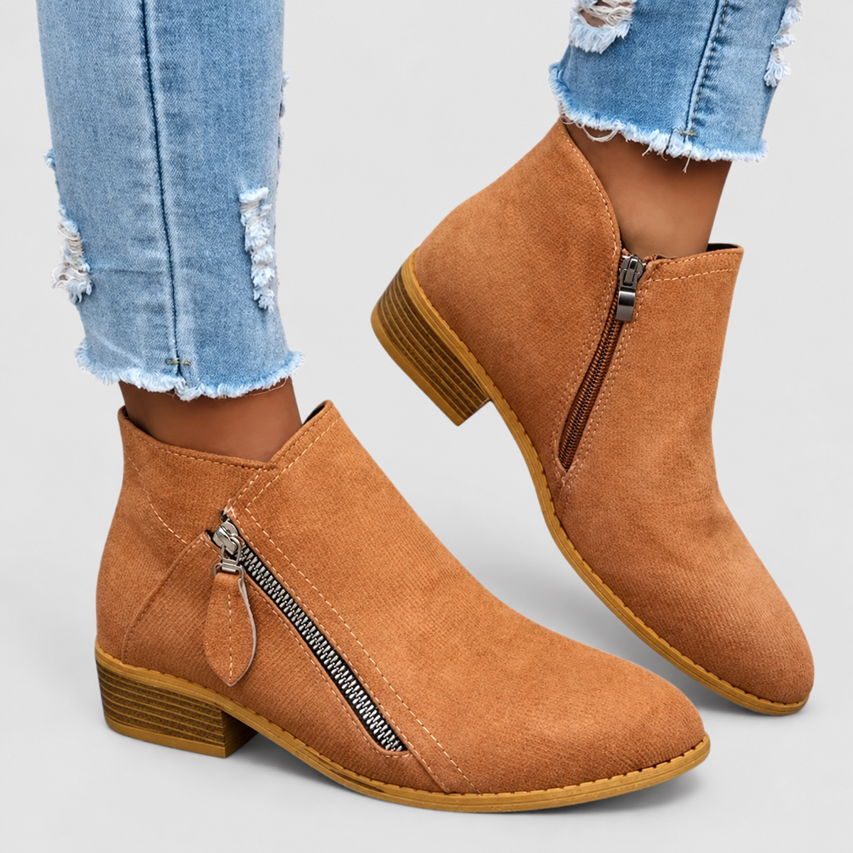 Melisande | Women’s Zip-Up Ankle Boots — Orange