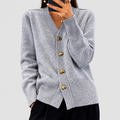 Lydia | Women’s V-Neck Cardigan with Heart Buttons — Grey