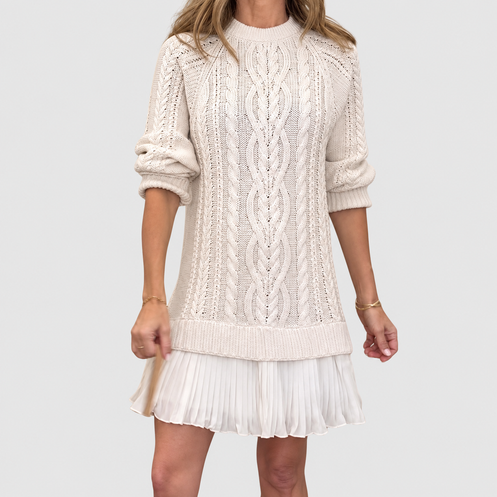Mirabel | Women’s Cable-Knit Sweater Dress — Apricot